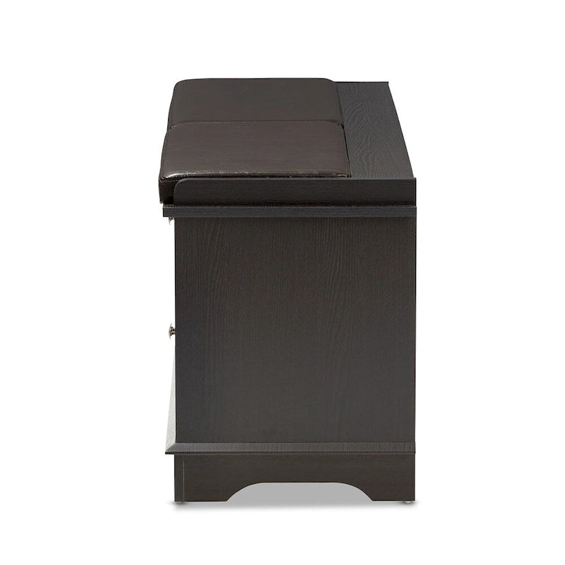 Banc de rangement pour chaussures marron foncé à 2 tiroirs avec siège rembourré