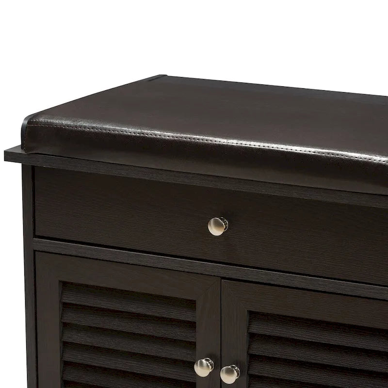 Banc de rangement pour chaussures marron foncé à 2 tiroirs avec siège rembourré