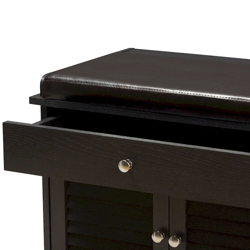 Banc de rangement pour chaussures marron foncé à 2 tiroirs avec siège rembourré