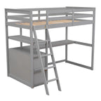 Lit mezzanine simple avec bureau et étagères, deux tiroirs intégrés