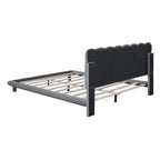 Lit plateforme double en velours avec cadre LED, tissu épais et doux et tête de lit capitonnée, beige