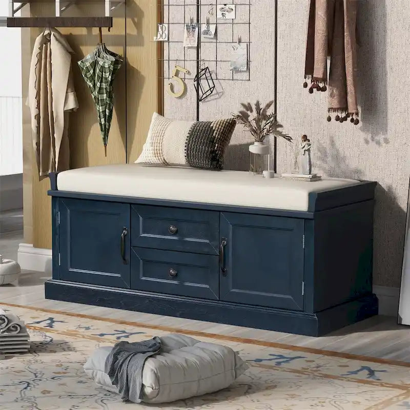 Banc de rangement d'entrée avec coussin en velours amovible – 90 kg