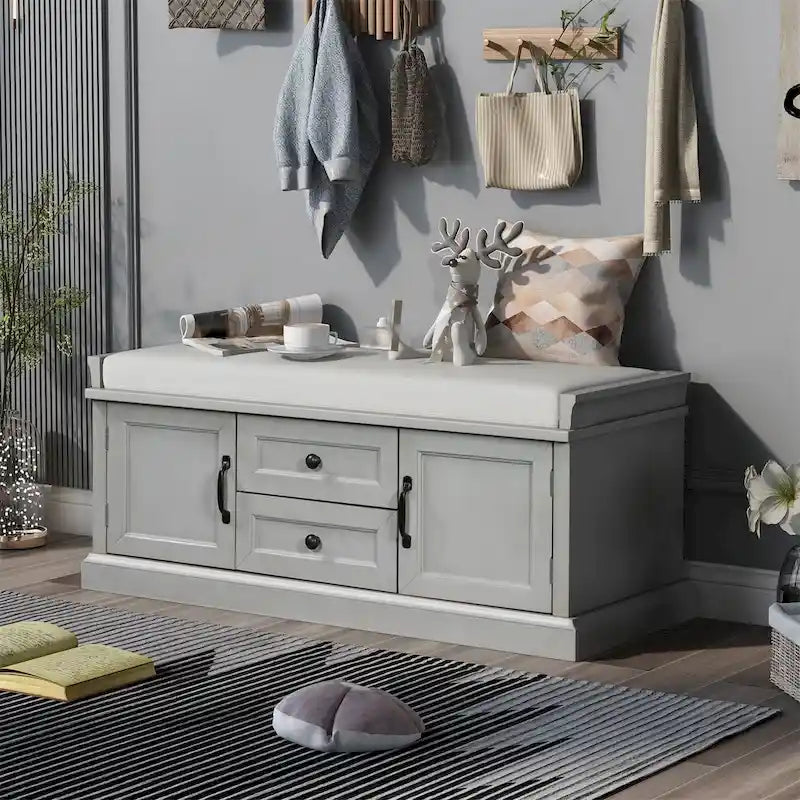 Banc de rangement d'entrée avec coussin en velours amovible – 90 kg