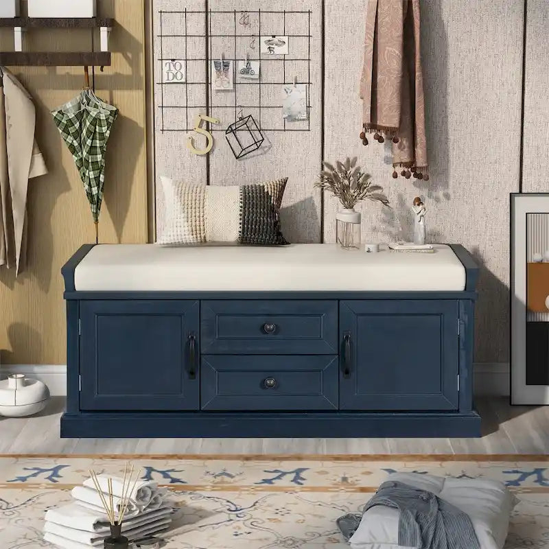 Banc de rangement d'entrée avec coussin en velours amovible – 90 kg
