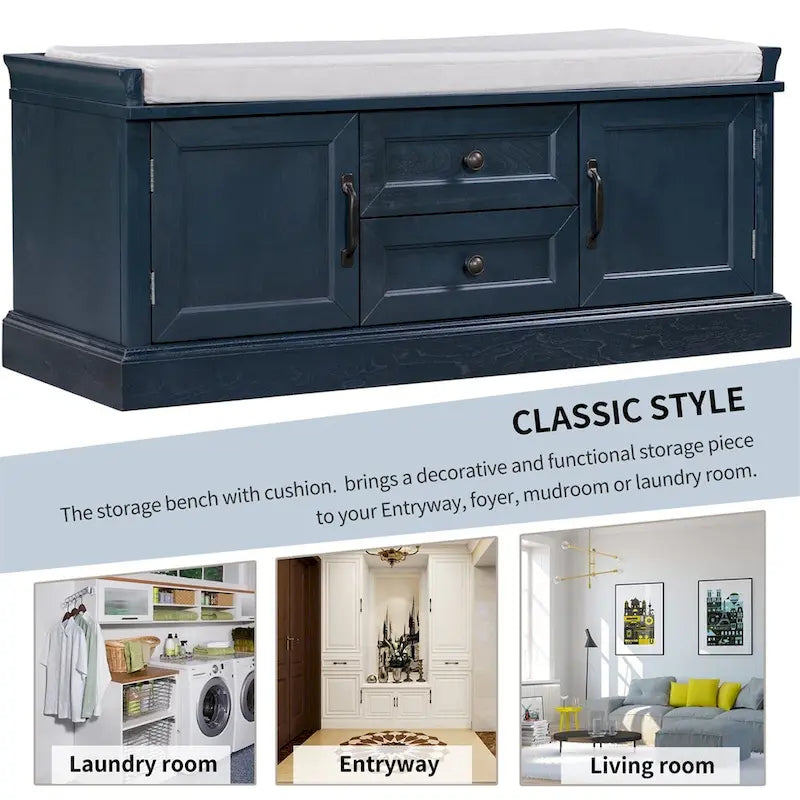 Banc de rangement d'entrée avec coussin en velours amovible – 90 kg