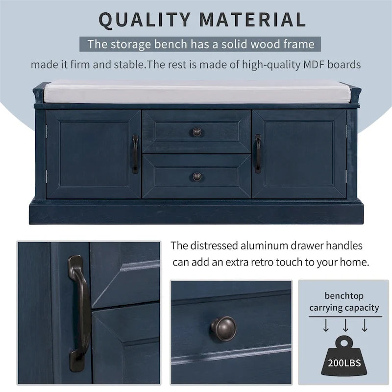 Banc de rangement d'entrée avec coussin en velours amovible – 90 kg