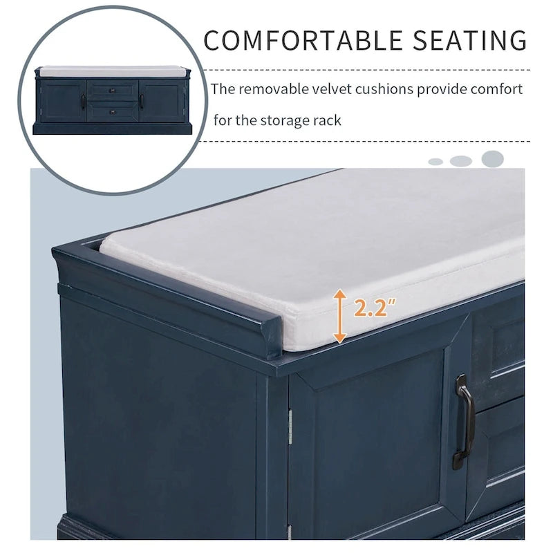 Banc de rangement d'entrée avec coussin en velours amovible – 90 kg