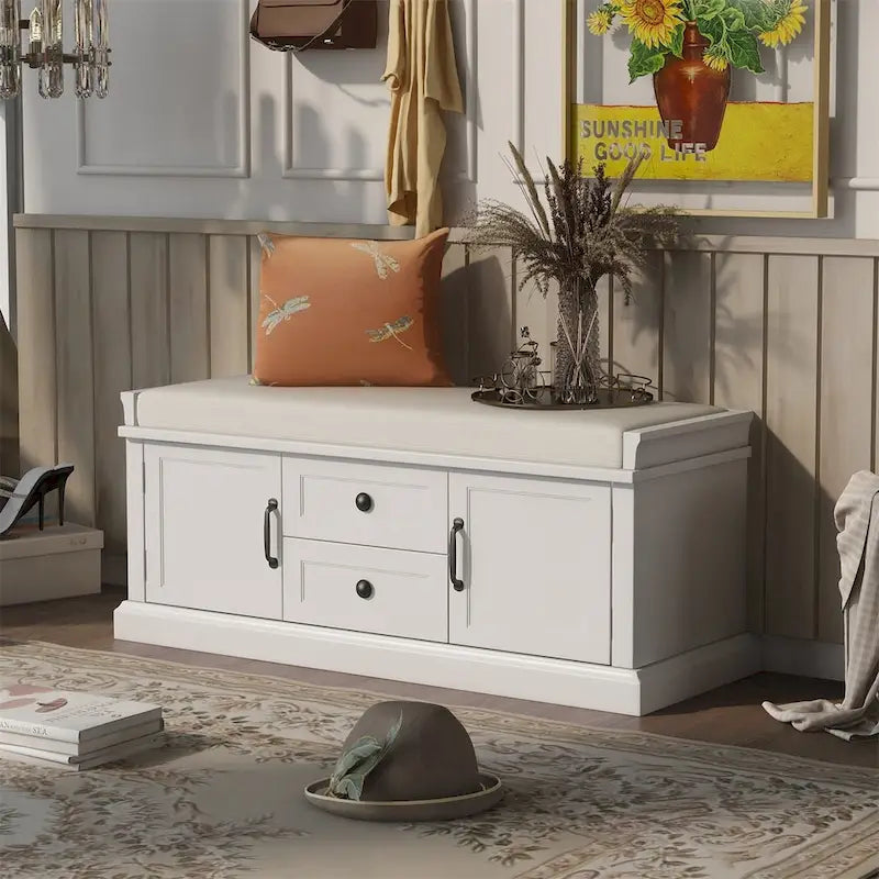 Banc de rangement d'entrée avec coussin en velours amovible – 90 kg