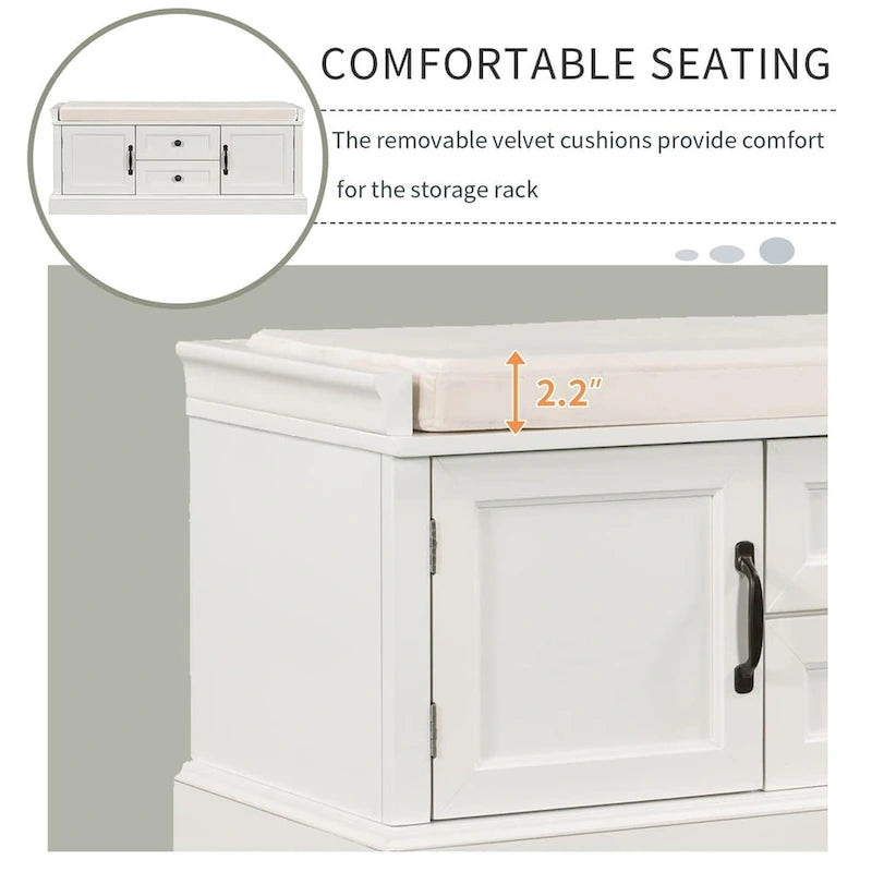 Banc de rangement d'entrée avec coussin en velours amovible – 90 kg