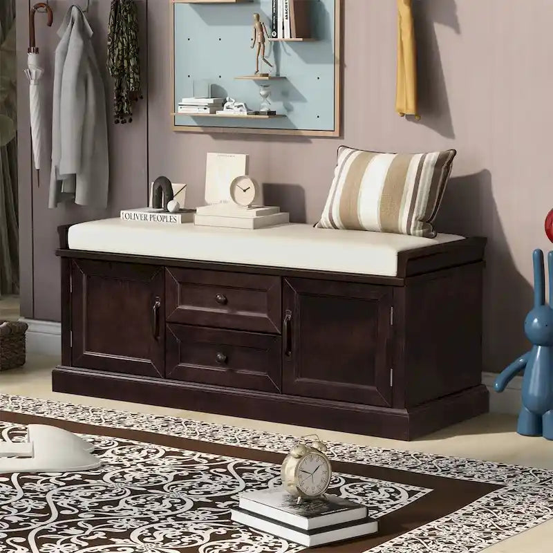 Banc de rangement d'entrée avec coussin en velours amovible – 90 kg