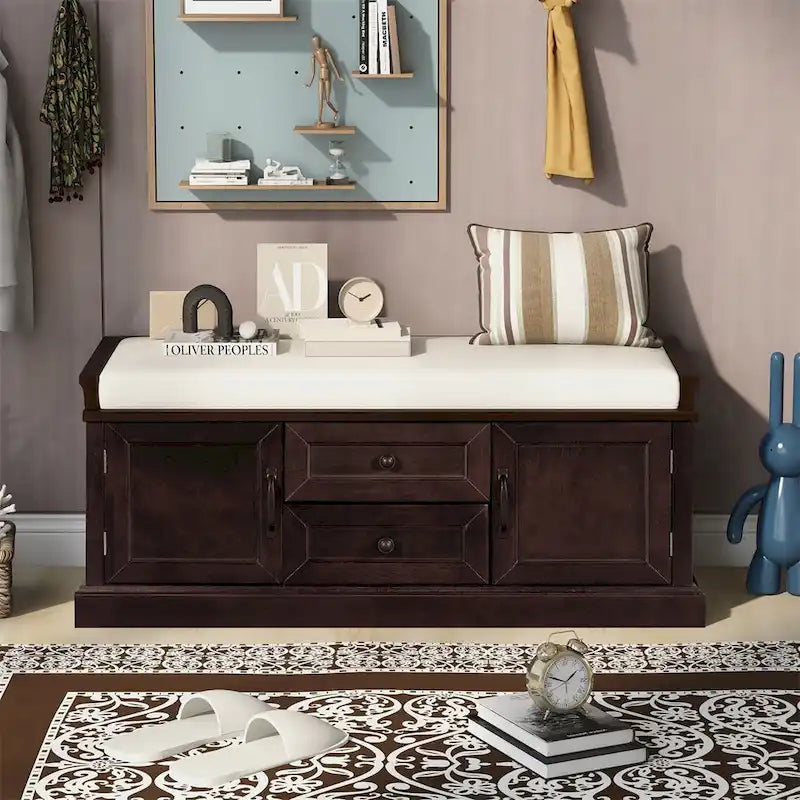 Banc de rangement d'entrée avec coussin en velours amovible – 90 kg