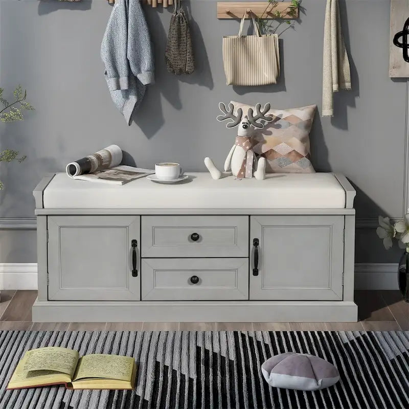 Banc de rangement d'entrée avec coussin en velours amovible – 90 kg