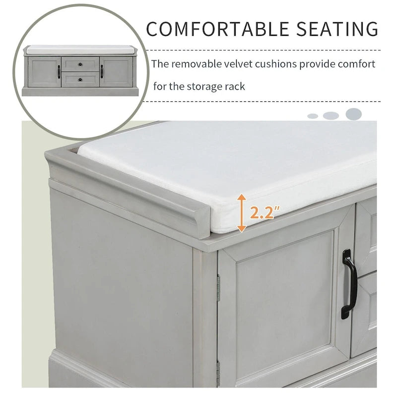 Banc de rangement d'entrée avec coussin en velours amovible – 90 kg