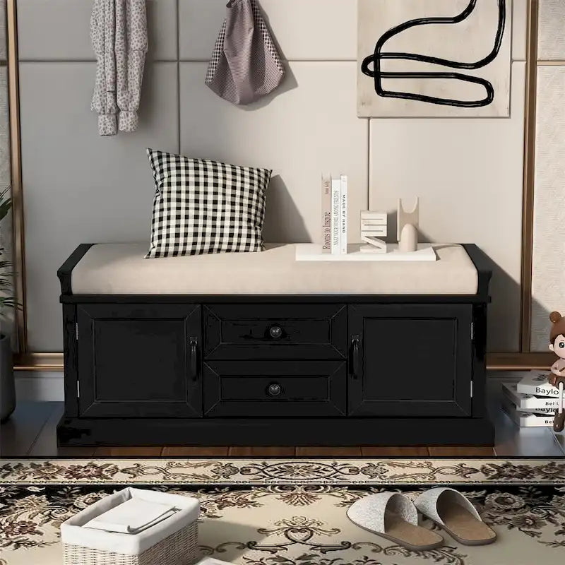 Banc de rangement d'entrée avec coussin en velours amovible – 90 kg