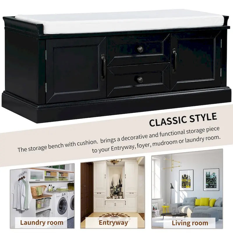 Banc de rangement d'entrée avec coussin en velours amovible – 90 kg
