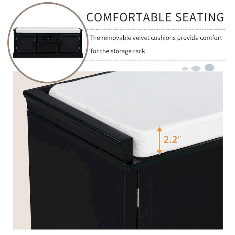 Banc de rangement d'entrée avec coussin en velours amovible – 90 kg