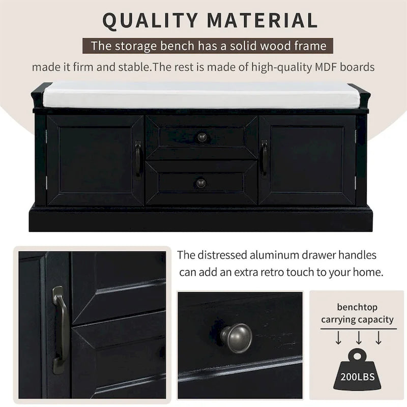 Banc de rangement d'entrée avec coussin en velours amovible – 90 kg