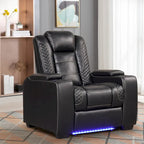 Fauteuil inclinable électrique avec appuie-tête réglable, ports USB et porte-gobelets, rangement dissimulé dans les accoudoirs pour cinéma maison