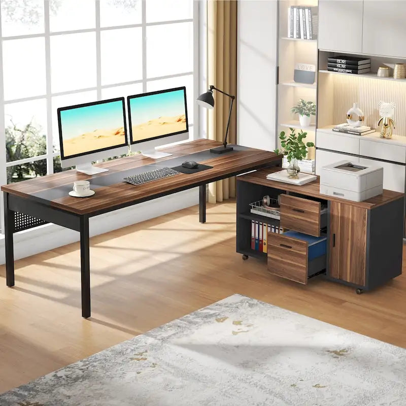 Bureau de direction de 180 cm avec classeur latéral de 120 cm pour bureau à domicile