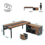 Bureau de direction de 180 cm avec classeur latéral de 120 cm pour bureau à domicile
