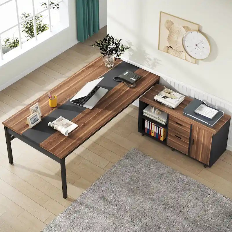 Bureau de direction de 180 cm avec classeur latéral de 120 cm pour bureau à domicile