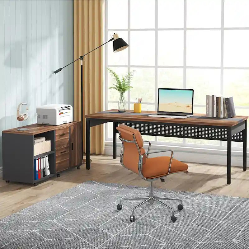 Bureau de direction de 180 cm avec classeur latéral de 120 cm pour bureau à domicile