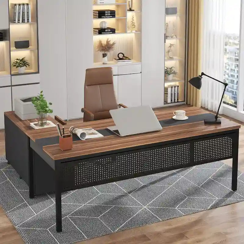 Bureau de direction de 180 cm avec classeur latéral de 120 cm pour bureau à domicile