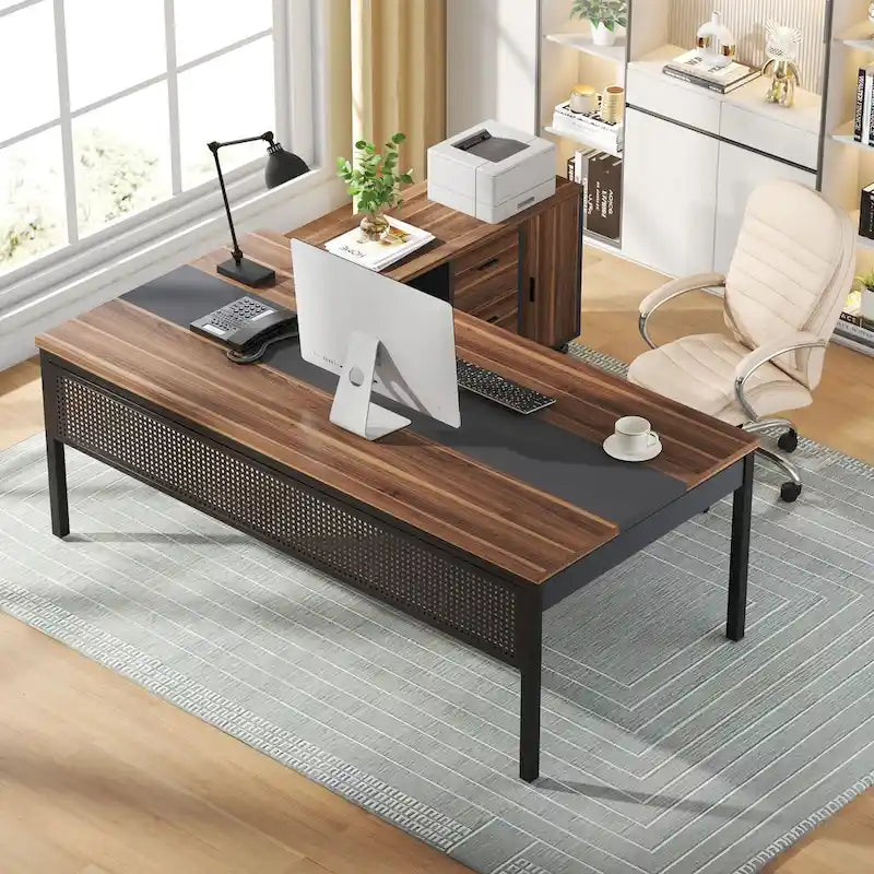 Bureau de direction de 180 cm avec classeur latéral de 120 cm pour bureau à domicile