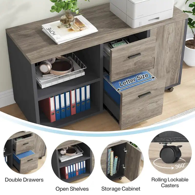 Bureau de direction de 180 cm avec classeur latéral de 120 cm pour bureau à domicile