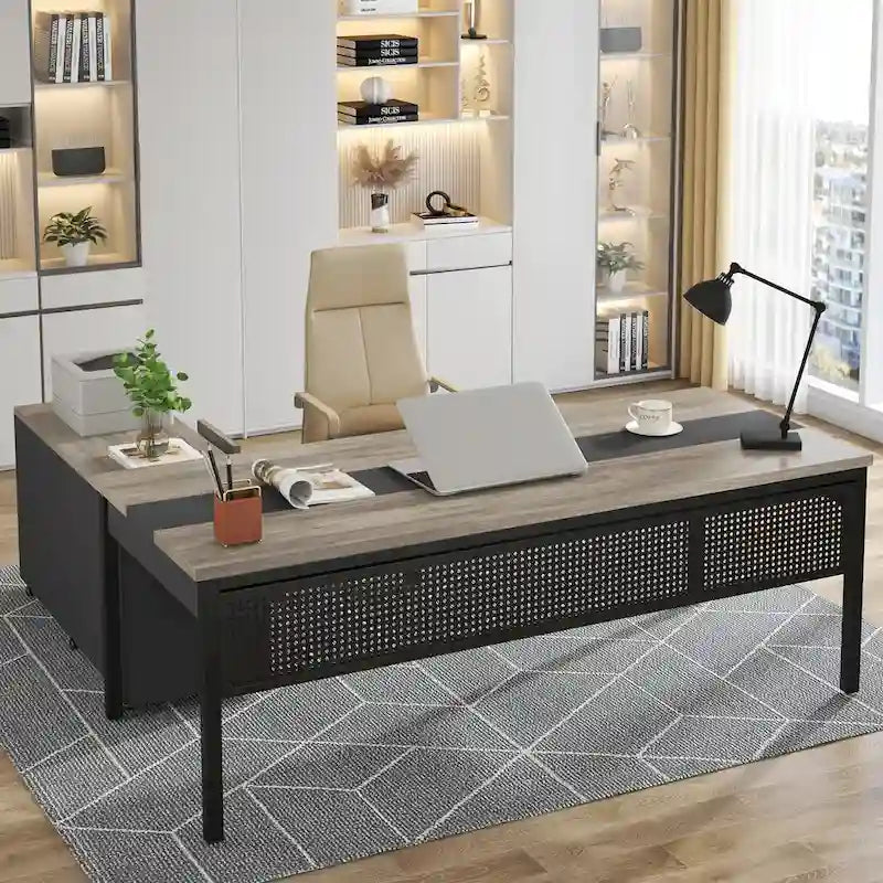 Bureau de direction de 180 cm avec classeur latéral de 120 cm pour bureau à domicile
