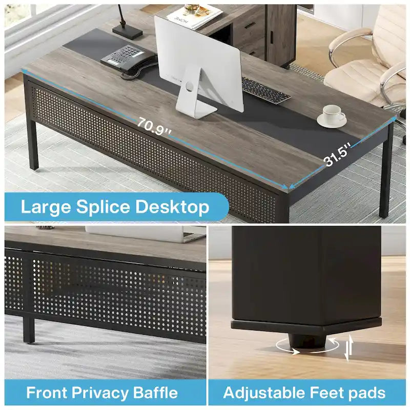 Bureau de direction de 180 cm avec classeur latéral de 120 cm pour bureau à domicile