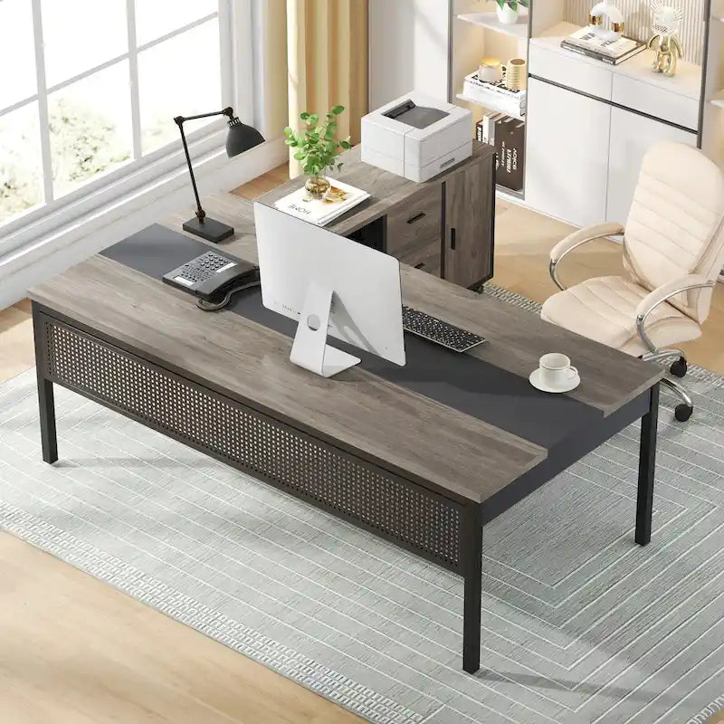 Bureau de direction de 180 cm avec classeur latéral de 120 cm pour bureau à domicile