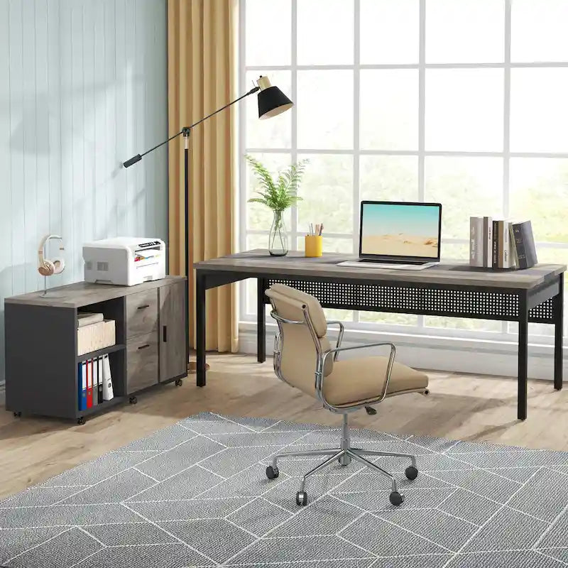 Bureau de direction de 180 cm avec classeur latéral de 120 cm pour bureau à domicile