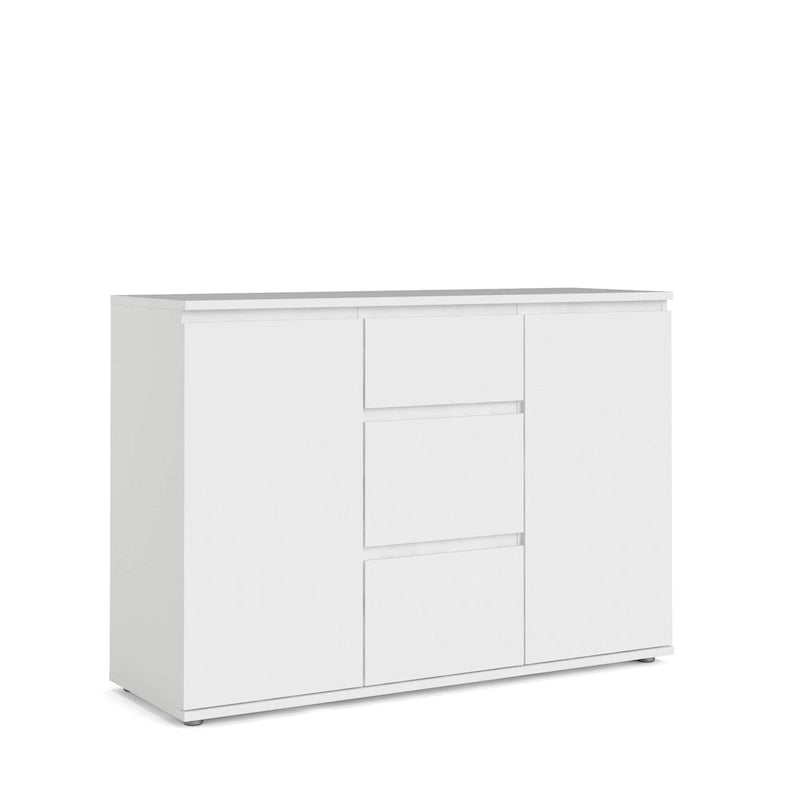 Bahut blanc moderne avec 2 portes, 3 tiroirs et étagères réglables