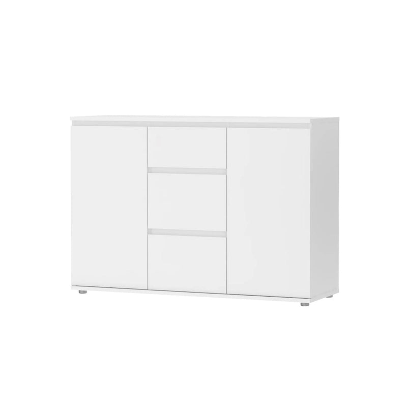 Bahut blanc moderne avec 2 portes, 3 tiroirs et étagères réglables