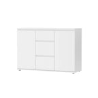 Bahut blanc moderne avec 2 portes, 3 tiroirs et étagères réglables
