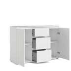 Bahut blanc moderne avec 2 portes, 3 tiroirs et étagères réglables