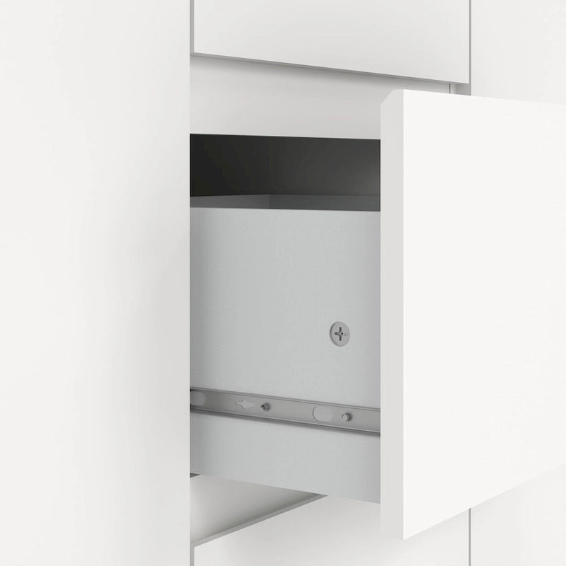 Bahut blanc moderne avec 2 portes, 3 tiroirs et étagères réglables