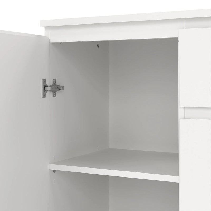 Bahut blanc moderne avec 2 portes, 3 tiroirs et étagères réglables