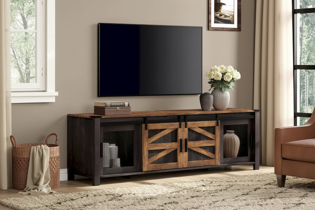 Sliding Barn TV Stand Entertainment Center for 75 TV