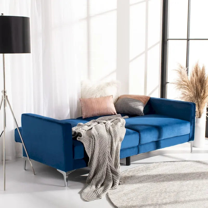 Canapé-lit futon pliable en velours contemporain avec pieds chromés