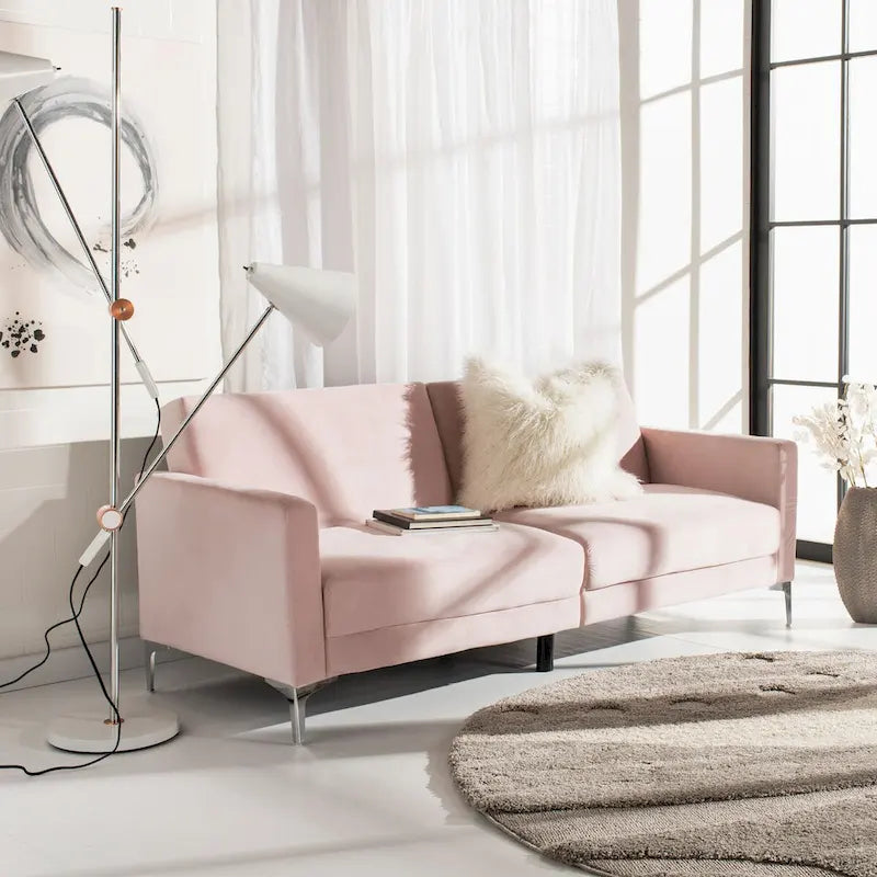 Canapé-lit futon pliable en velours contemporain avec pieds chromés