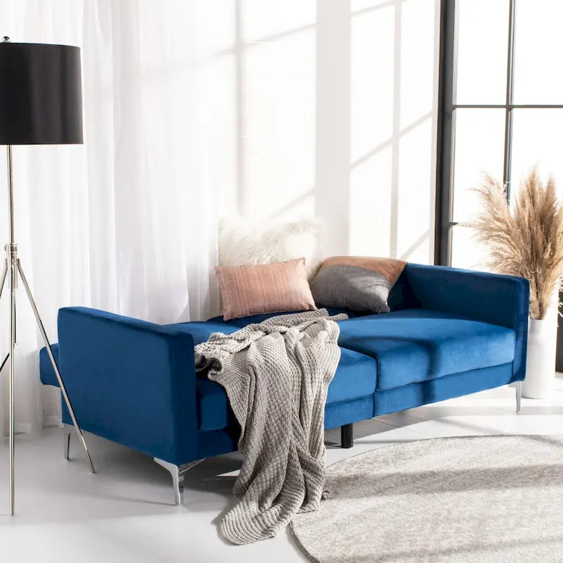Canapé-lit futon pliable en velours contemporain avec pieds chromés