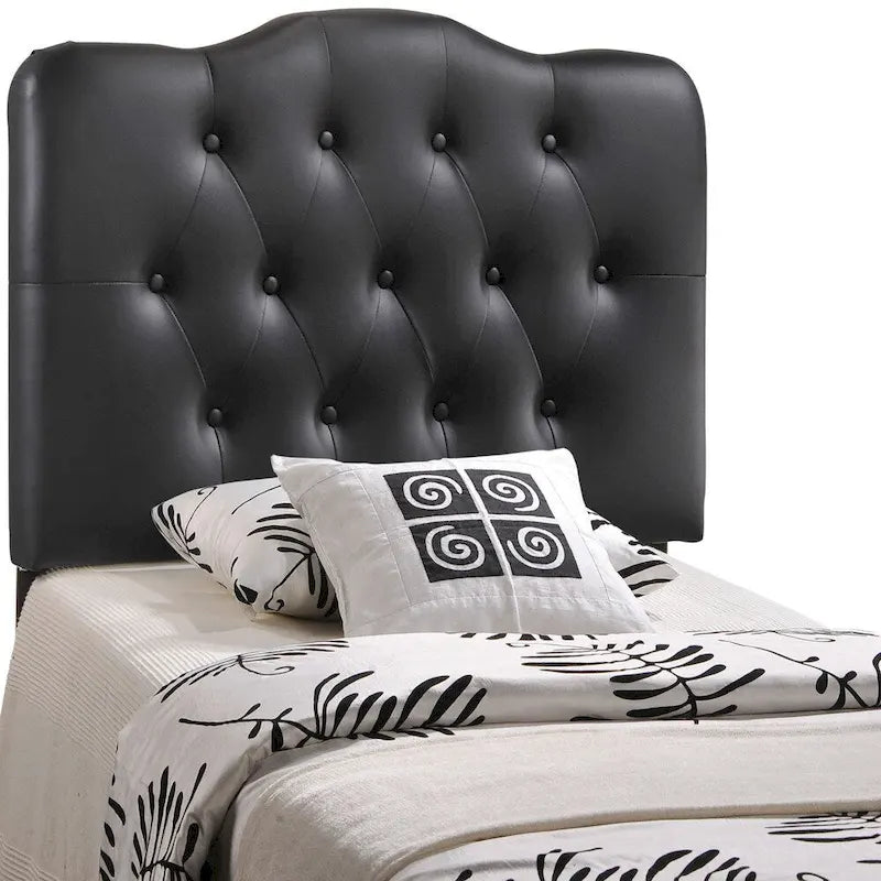 Tête de lit capitonnée en vinyle avec boutons, taille simple – Noir, hauteur réglable