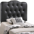 Tête de lit capitonnée en vinyle avec boutons, taille simple – Noir, hauteur réglable