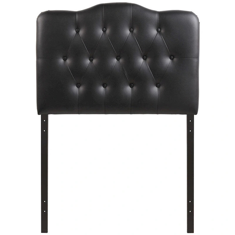 Tête de lit capitonnée en vinyle avec boutons, taille simple – Noir, hauteur réglable