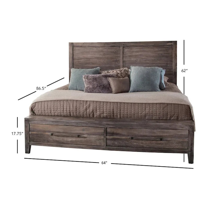 Lit de rangement rustique avec 2 tiroirs de pied de lit – Grand lit et très grand lit