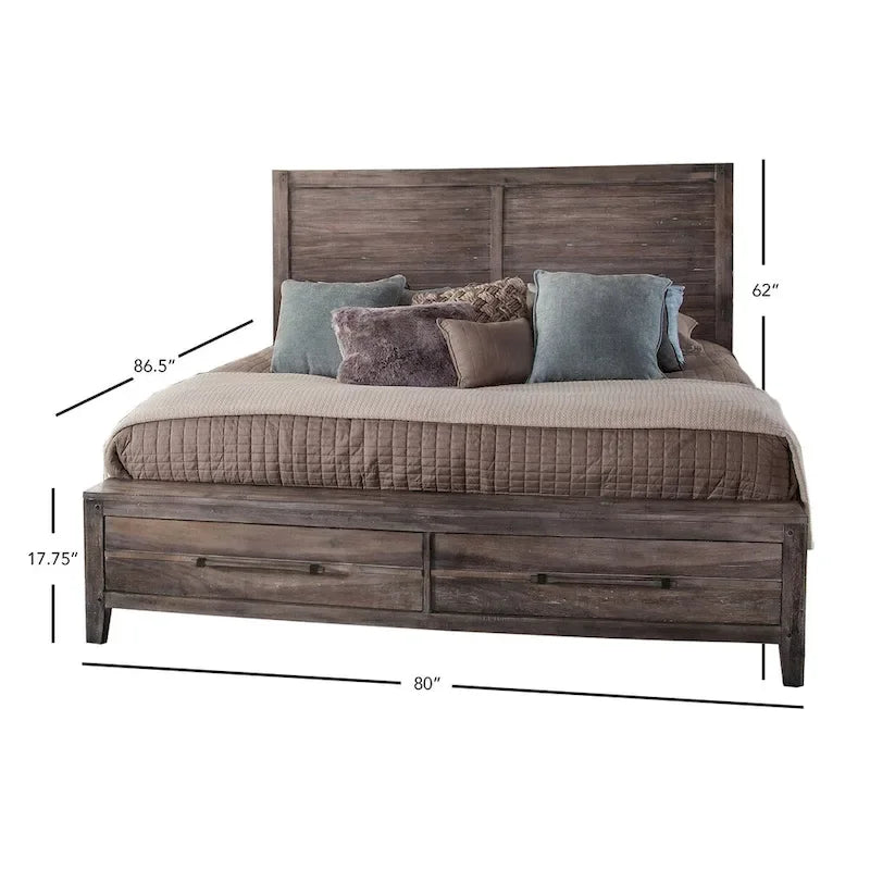 Lit de rangement rustique avec 2 tiroirs de pied de lit – Grand lit et très grand lit