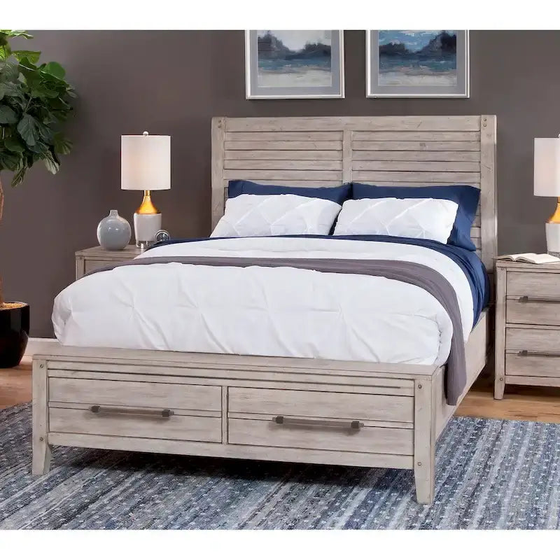 Lit de rangement rustique avec 2 tiroirs de pied de lit – Grand lit et très grand lit