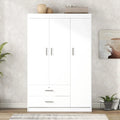 Armoire 3 portes avec 2 tiroirs, étagères et penderie – MDF blanc